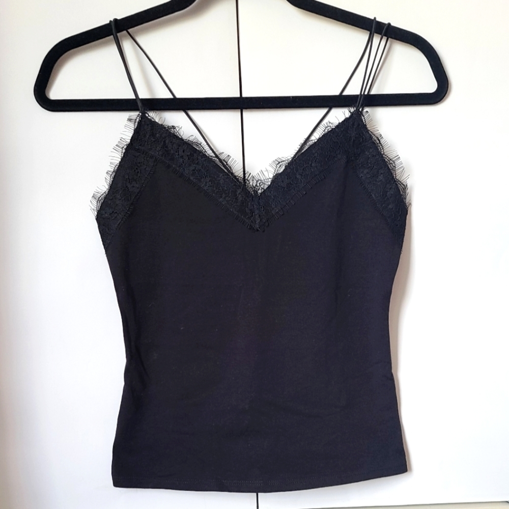 Strappy black tank top with lace details